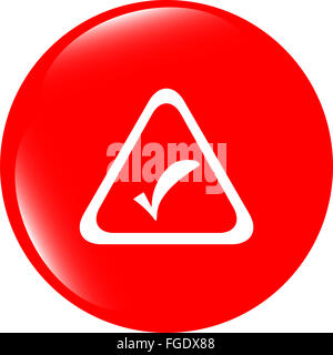 Weißes Häkchen auf eine Web-Taste. Isoliert auf weißem Hintergrund Stockfoto