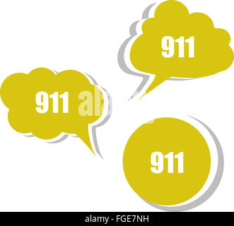 911 auf moderne Banner Design-Vorlage. Satz von Aufklebern, Etiketten, Tags, Wolken Stockfoto