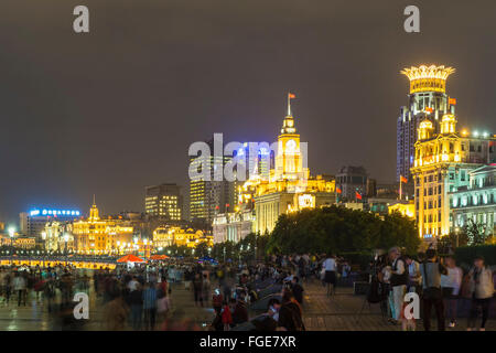 Bund in der Nacht, Shanghai, China Stockfoto