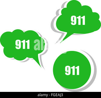 911 auf moderne Banner Design-Vorlage. Satz von Aufklebern, Etiketten, Tags, Wolken Stockfoto