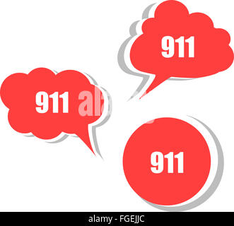 911 auf moderne Banner Design-Vorlage. Satz von Aufklebern, Etiketten, Tags, Wolken Stockfoto