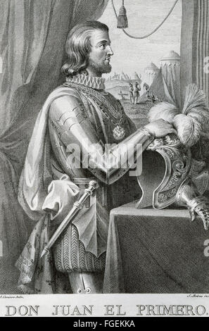 John i. von Kastilien (1358-1390). König der Krone von Kastilien (1379-1390). Porträt von Antonio Carnicero, 1779. Cronica de Los Reyes de Castilla. Stockfoto