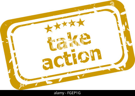 TAKE ACTION roten Stempel auf einem weißen Hintergrund Stockfoto