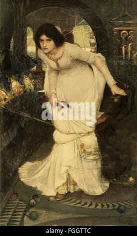 Die Lady von Shalott betrachten Lancelot, nach dem Gemälde von J. W. Waterhouse, 1894. Stockfoto