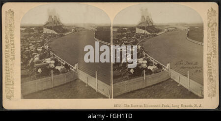 Ein Foto aus der Robert N. Dennis Kollektion, das ein Pferderennen im Mammoth Park in Long Branch, New Jersey zeigt und die Action und Spannung der Veranstaltung festlegt. Stockfoto