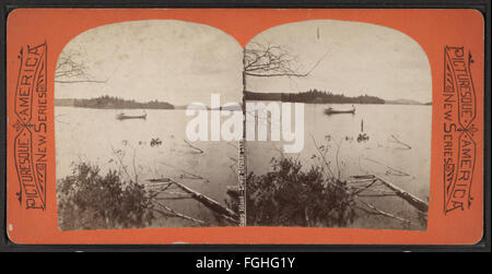 Camp Insel, untere Saranac Lake, aus Robert N. Dennis Sammlung von stereoskopischen Ansichten Stockfoto