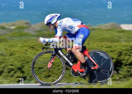 Sagres, Portual. 19. Februar 2016. FISCHER Murilo Antonio (BRA) Fahrer der FDJ in Aktion während der 3. Etappe des 42. der Algarve-Rundfahrt Radrennen, einem Einzelzeitfahren von 18km mit start und Ziel in Sagres am 19. Februar 2016 in Sagres, Portugal. Bildnachweis: Aktion Plus Sport/Alamy Live-Nachrichten Stockfoto