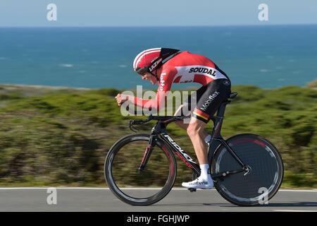 Sagres, Portual. 19. Februar 2016. BENOOT Tiesj (BEL) Fahrer von LOTTO SOUDAL in Aktion während der 3. Etappe des 42. der Algarve-Rundfahrt Radrennen, einem Einzelzeitfahren von 18km mit start und Ziel in Sagres am 19. Februar 2016 in Sagres, Portugal. Bildnachweis: Aktion Plus Sport/Alamy Live-Nachrichten Stockfoto