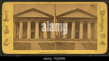 Ein Blick auf das Arlington House auf dem U.S. National Cemetery, aufgenommen in einem stereoskopischen Foto aus der Robert N. Dennis Sammlung, das seine architektonische Pracht und historische Bedeutung unterstreicht. Stockfoto