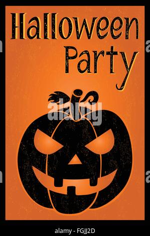 Halloween-Party-Postkarte mit einem Kürbis auf orangem Hintergrund Stock Vektor