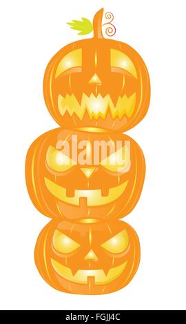Drei Halloween-Kürbisse, isoliert auf weiss Stock Vektor