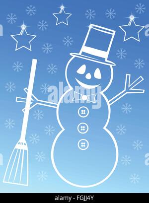 Schneemann auf blauen Illustration isoliert Stock Vektor