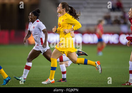 Houston, TX, USA. 19. Februar 2016. Kanada-Torhüter Sabrina D'Angelo (20) Lächeln nach der Olympia-Qualifikation CONCACAF Fußball-Halbfinale zwischen Kanada und Costa Rica BBVA Compass-Stadion in Houston, TX übereinstimmen. Trask Smith/CSM/Alamy Live-Nachrichten Stockfoto