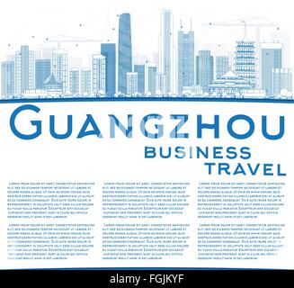 Umriss Guangzhou mit blauen Gebäuden und textfreiraum Skyline. Vektor-Illustration. Geschäftsreisen und Tourismus-Konzept Stock Vektor