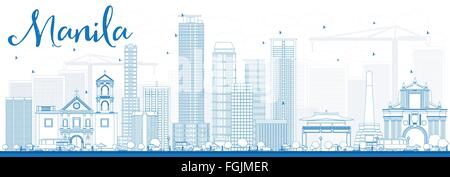 Skyline von Manila mit blauen Gebäude zu skizzieren. Vektor-Illustration. Geschäftsreisen und Tourismus-Konzept mit modernen Gebäuden. Stock Vektor