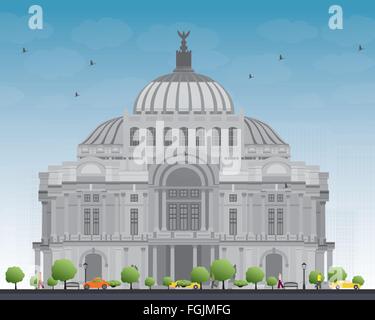 Der Palast der schönen Künste/Palacio de Bellas Artes in Mexico City, Mexiko. Vektor-Illustration. Geschäftsreisen und Tourismus-Konzept Stock Vektor