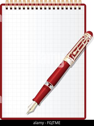 Offene rot Notizblock und eleganten Kugelschreiber. Stock Vektor