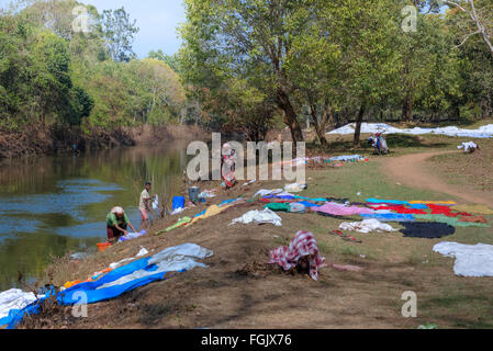 Waschtag im Fluss der Periyar, Thekkady, Kerala, Indien Stockfoto