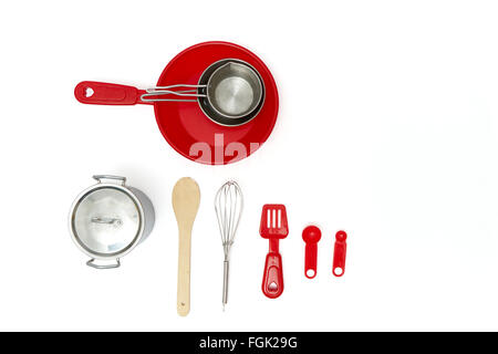 Kinder Kunststoff Kochen Spielzeug auf weißem Hintergrund Stockfoto