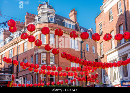 Rote Lampions in China Town London England UK Stockfoto