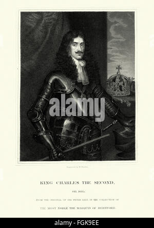 Porträt von König Charles II von England. Charles wurde im Volksmund bekannt als Merry Monarch, in Bezug auf beide die Lebendigkeit einer Stockfoto