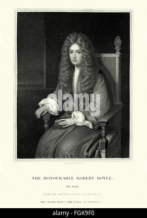 Porträt von Robert Boyle 1627 bis 1691 ein Anglo-Irischer Naturphilosoph, Chemiker, Physiker und Erfinder. Weitgehend als t Stockfoto