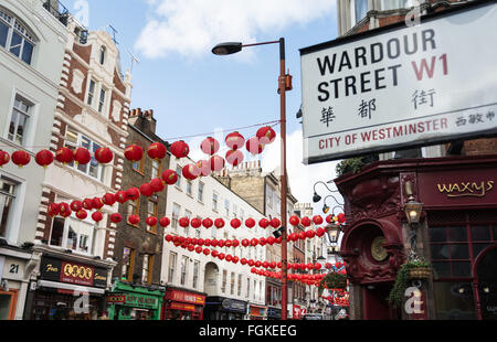 Wardour Street, das chinesische Neujahr in Chinatown London, Großbritannien Stockfoto