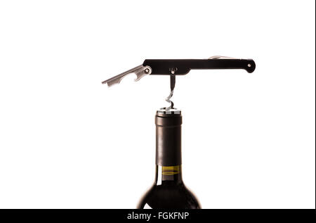 Flasche Wein Öffner offene Spirale Griff ausgeschnitten Stockfoto