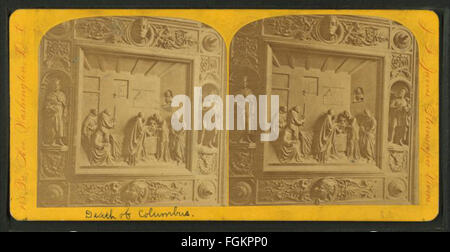 John F. Jarvis’ Gemälde *das Totenbett von Columbus* fängt die letzten Momente von Christoph Columbus ein und reflektiert das dramatische Ende seines Lebens. Das Kunstwerk zeigt Columbus, umgeben von Familie und Gefährten, mit emotionaler Intensität, die diesen historischen Moment kennzeichnet. Stockfoto