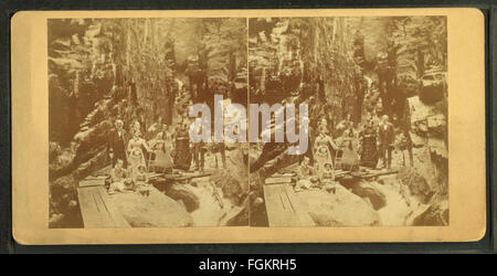 Dieses 1875 von H. S. Fifield aufgenommene Foto zeigt die Besucher der Flume, eine beliebte Attraktion zu dieser Zeit. Das Bild fängt einen Moment der Freizeit aus viktorianischer Zeit ein und spiegelt die sozialen Aktivitäten der damaligen Zeit wider. Stockfoto