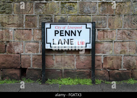 Penny Lane Straßenschild in Liverpool, Vereinigtes Königreich. Stockfoto