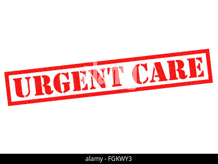 URGENT CARE rote Stempel auf einem weißen Hintergrund. Stockfoto