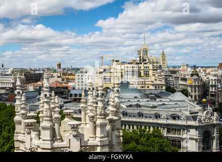 Blick auf ein Kuppeln von Cibeles Palast, Stadt Madrid, Spanien Stockfoto