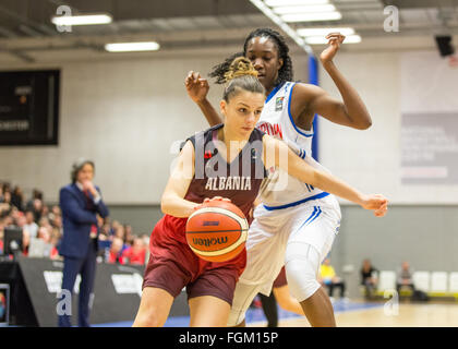 Manchester, UK, 20. Februar 2016. EuroBasket Frauen 2017 bei Belle Vue Manchester Team GB Frauen gegen Albanien in einer Qualifikationsrunde. Copyright Carol Moir/Alamy Live News Stockfoto