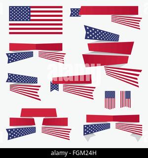 Satz von American USA-Flagge, Banner, Abzeichen und Bänder patriotischen Design-Elemente. EPS10 Vektor-Illustration. Stock Vektor