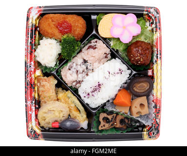 Japanische Bento Mittagessen isoliert auf weißem Hintergrund Stockfoto