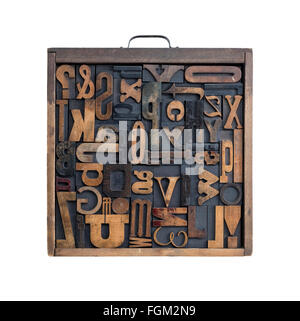 Sammlung von verschiedenen Holz-Art-Buchstaben für den Druck Stockfoto