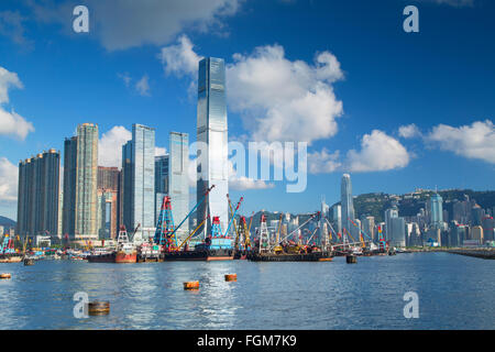 Skyline von International Commerce Centre (ICC) und Hong Kong Island, Hongkong, China Stockfoto