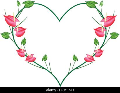 Liebe Konzept, Illustration von Anthurium Blumen oder Flamingo Blumen in Herzform bilden Isolated on White Background. Stock Vektor