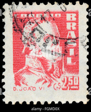 BUDAPEST, Ungarn - 20. Februar 2016: eine Briefmarke gedruckt in Brasilien zeigt König Johann VI, ca. 1959 Stockfoto