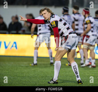 London, UK. 20. Februar 2016. Aviva Premiership, Allianz Park, Billy Twelvetrees - Gloucester Kapitän während der Sarazenen Vs Gloucester, Hendon, London UK 20. Februar 2016 Credit: KEITH MAYHEW/Alamy Live News Stockfoto