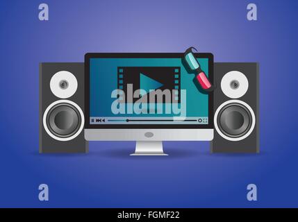 Online-Film mit 3d Glas auf pc oder Fernseher Stock Vektor