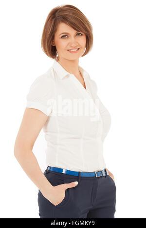 Portrait der schönen Frau lächelt in die Kamera Stockfoto