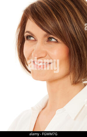 Nahaufnahme der koketten Frau nachschlagen Stockfoto