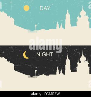 Blick auf die russische Stadt Tag und Nacht Erbe Stock Vektor