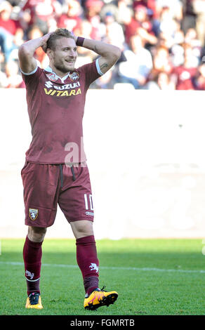 Turin, Italien. 21. Februar 2016. Ciro Immobile ist enttäuscht, nachdem eine Chance verpassen, während die Serie A Fußballspiel zwischen Turin und Carpi FC. Das Endergebnis des Spiels ist 0-0 © Nicolò Campo/Pacific Press/Alamy Live News Stockfoto