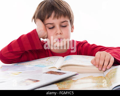 junge Hüte lernen, krank, lesen, Bildungskonzept Stockfoto