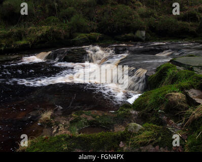 Wasserfälle in der Nähe von Black Clough in der Nähe von Woodhead in Derbyshire. Stockfoto