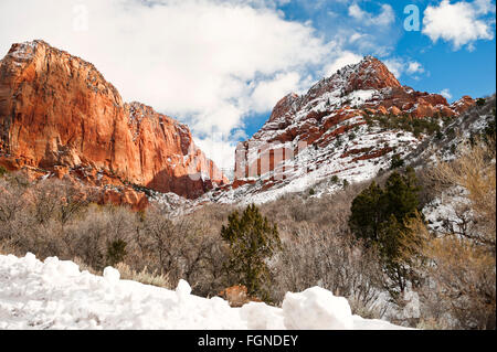 Zion Nationalpark, Utah hohe Wüste Berglandschaft, winter Stockfoto