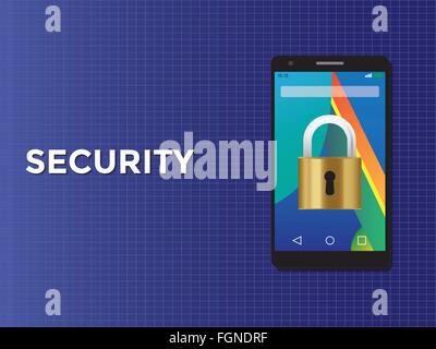 Handy-Smartphone-Security-Konzept mit Vorhängeschloss Stock Vektor